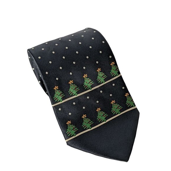 Ketch Christmas Tree Snowflake Winter Holiday Novelty Silk Necktie - Picture 1 of 6